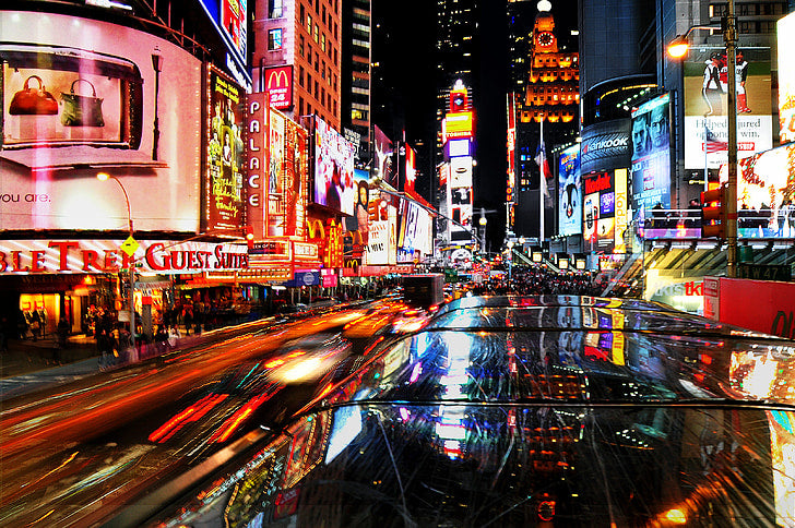city lights in the streets of new york