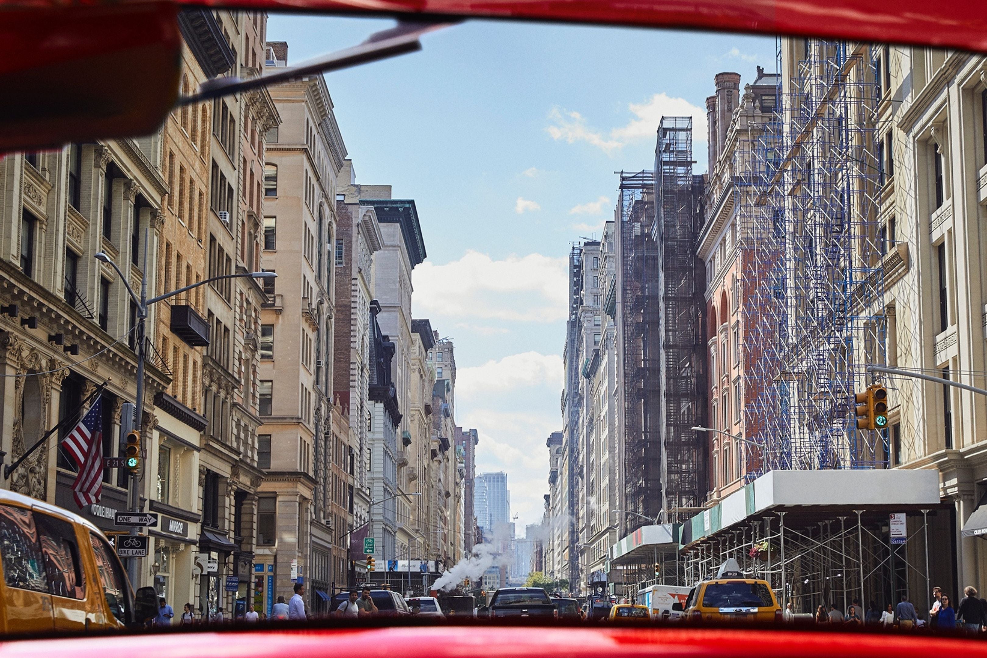 view from a vintage car in downtown manhattan